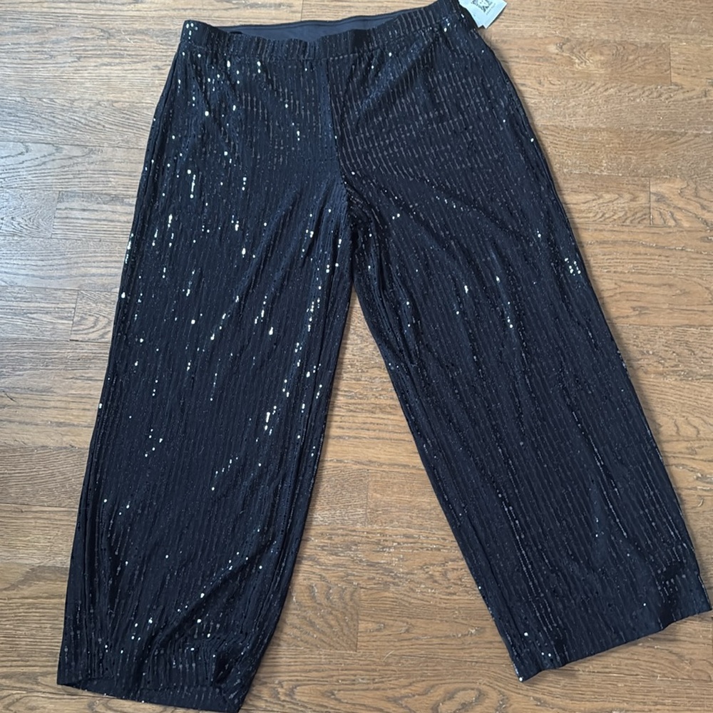 Anne Klein Linear Shine Sequin Wide Leg Pants in Anne Black - Picture 7 of 7